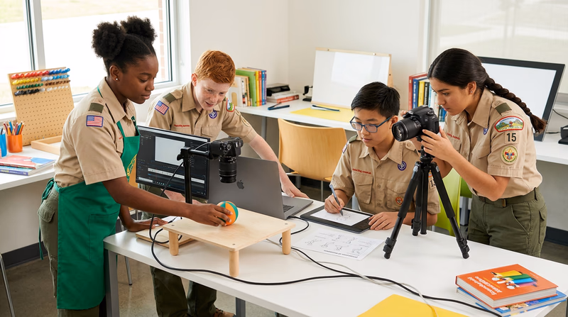 A sequence of six simple drawings showing a ball in slightly different positions, with arrows between each frame indicating the progression, demonstrating how individual still frames create the illusion of movement