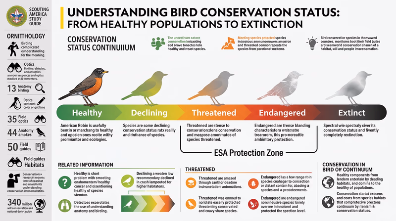 Infographic showing the conservation status continuum from Healthy to Extinct, with ESA protection zone marked
