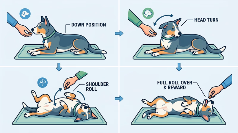 Step-by-step sequence showing a pet learning a trick through small rewarded stages