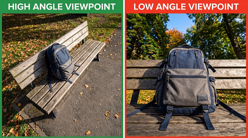 Comparison of the same subject photographed from a high angle and a low angle to show how perspective changes the image