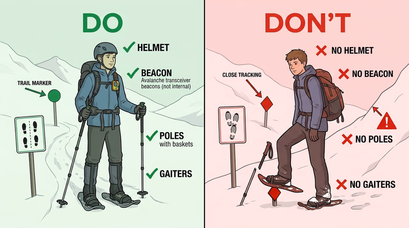 Comparison of smaller and larger snowshoes under different total weights showing how flotation changes in packed snow versus deep powder