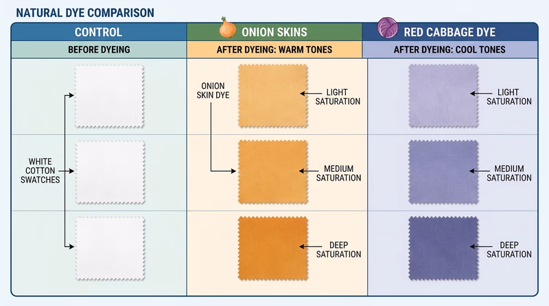 Cotton swatches showing different shades produced by two natural dye baths